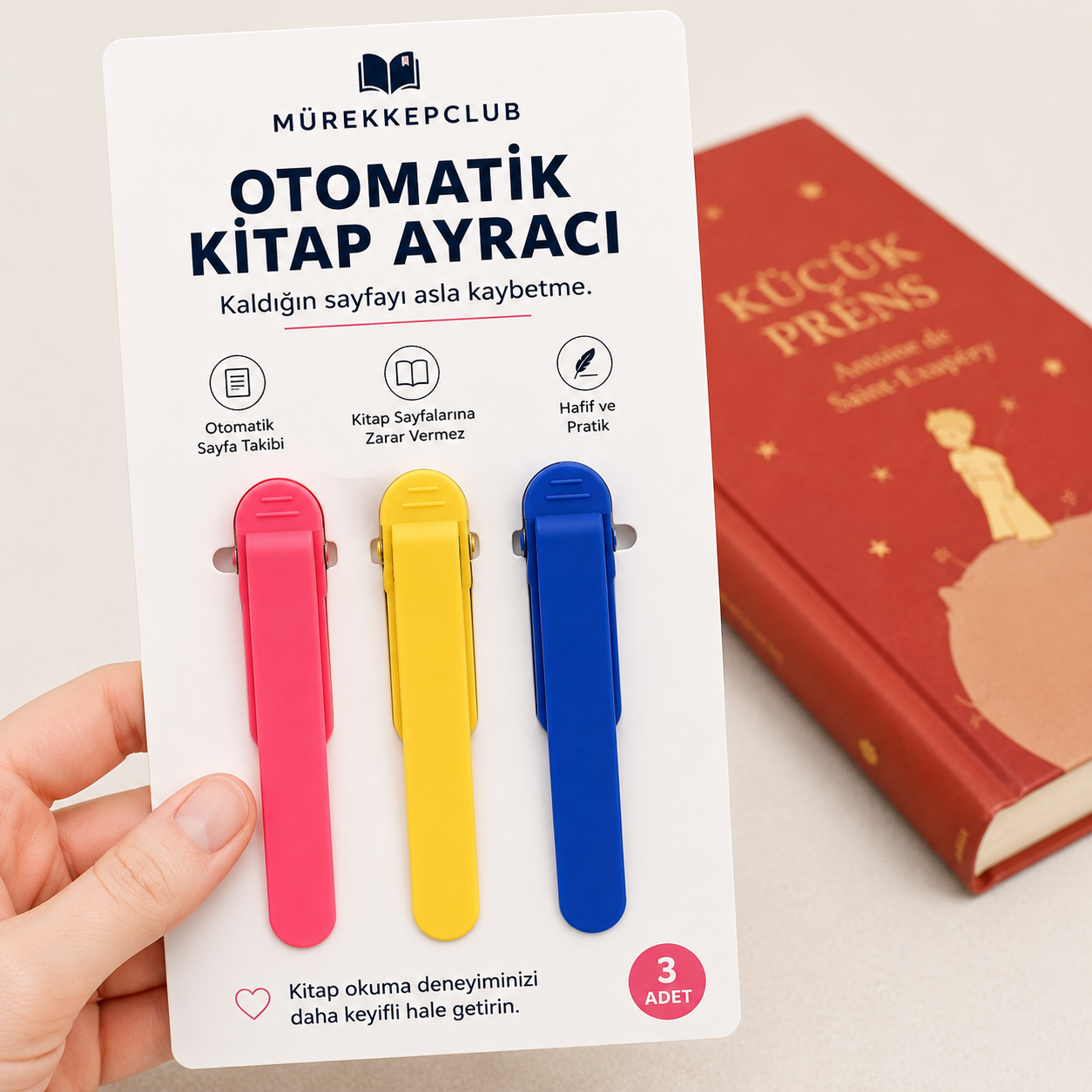 Otomatik Kitap Ayracı 3'lü Renkli Set